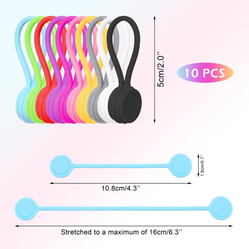 Quacc 10 PCS Reusable Magnetic Cable Ties Magnetic Cable Ties Silicone Cable Straps Wire Organizer for Earphone Phone Charger Audio Cable 10 Colors Silicone Cable Clips for Office  School  Home - Image 2